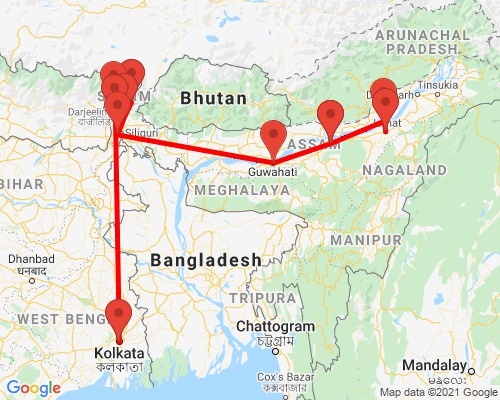 tourhub | Agora Voyages | North East India Train, Tea, Tiger & Tribal | Tour Map