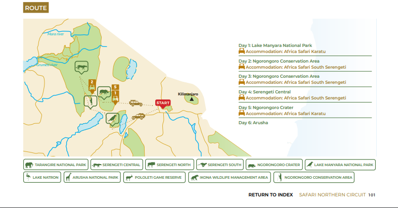 tourhub | Beach and Safari Holidays | Ngorongoro Adventure and Serengeti | Tour Map