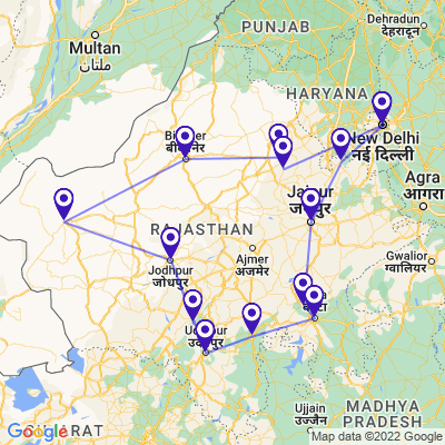 tourhub | Panda Experiences | Rajasthan Fort and Palace Tour | Tour Map