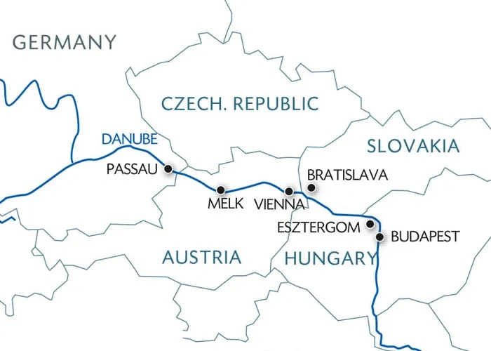 tourhub | CroisiEurope Cruises | The beautiful blue Danube from Passau to Budapest (port-to-port cruise) | Tour Map