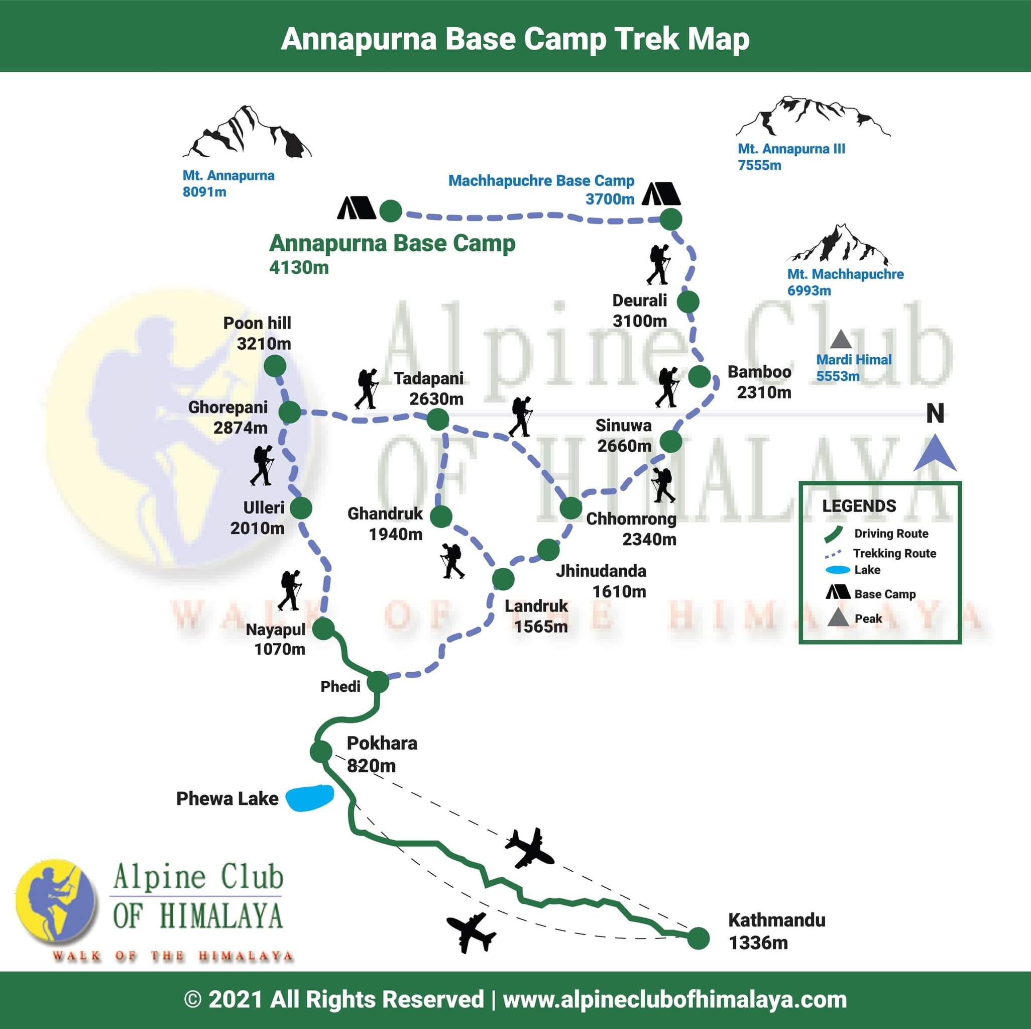 tourhub | Alpine Club of Himalaya | Annapurna Base Camp Trek - 11 Days | Tour Map