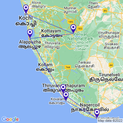 tourhub | UncleSam Holidays | Kerala Backwater Tour | Tour Map