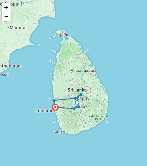 tourhub | Stelaran Holidays | Trekking tour Knuckles Mountain Range | Tour Map