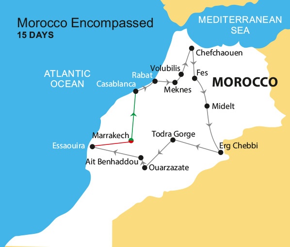 tourhub | Nomadic Tours | Morocco Encompassed 15 Days | Tour Map