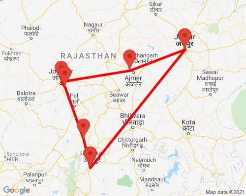 tourhub | Agora Voyages | Best of Rajasthan (Jaipur, Pushkar, Jodhpur, Bishnoi Village, Ranakpur, Udaipur) | Tour Map