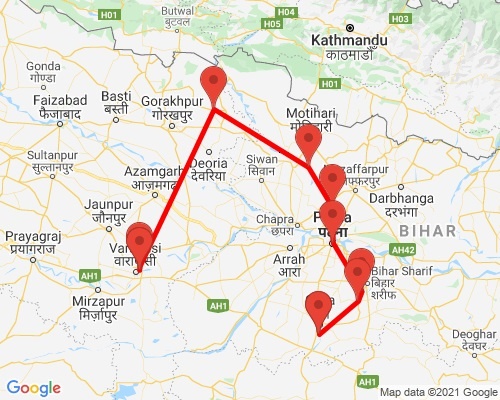 tourhub | Agora Voyages | Budhist Pilgrimage Tour of Places Associated with Lord Buddha Life | Tour Map