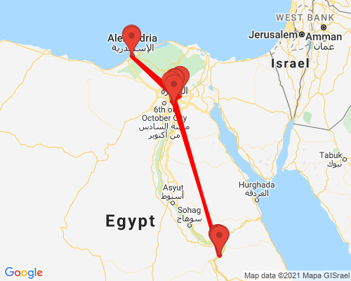 tourhub | Egypt Best Vacations | 7 Day Egypt Budget Tour: Cairo, Alexandria And Luxor | Tour Map