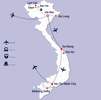 tourhub | Miracle Asia Travel | Post card of Vietnam 14 Days | Tour Map