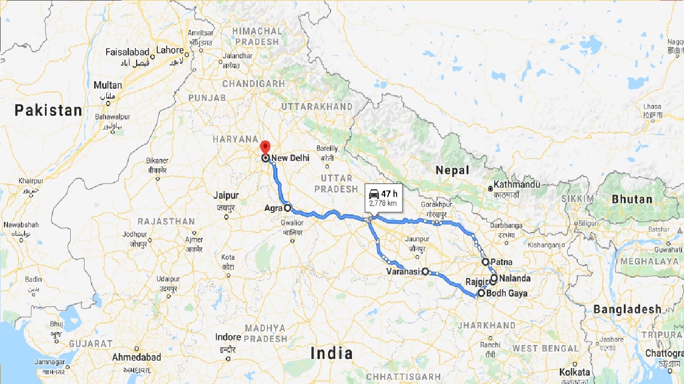 tourhub | Panda Experiences | North India with Buddhist Pilgrimage | Tour Map