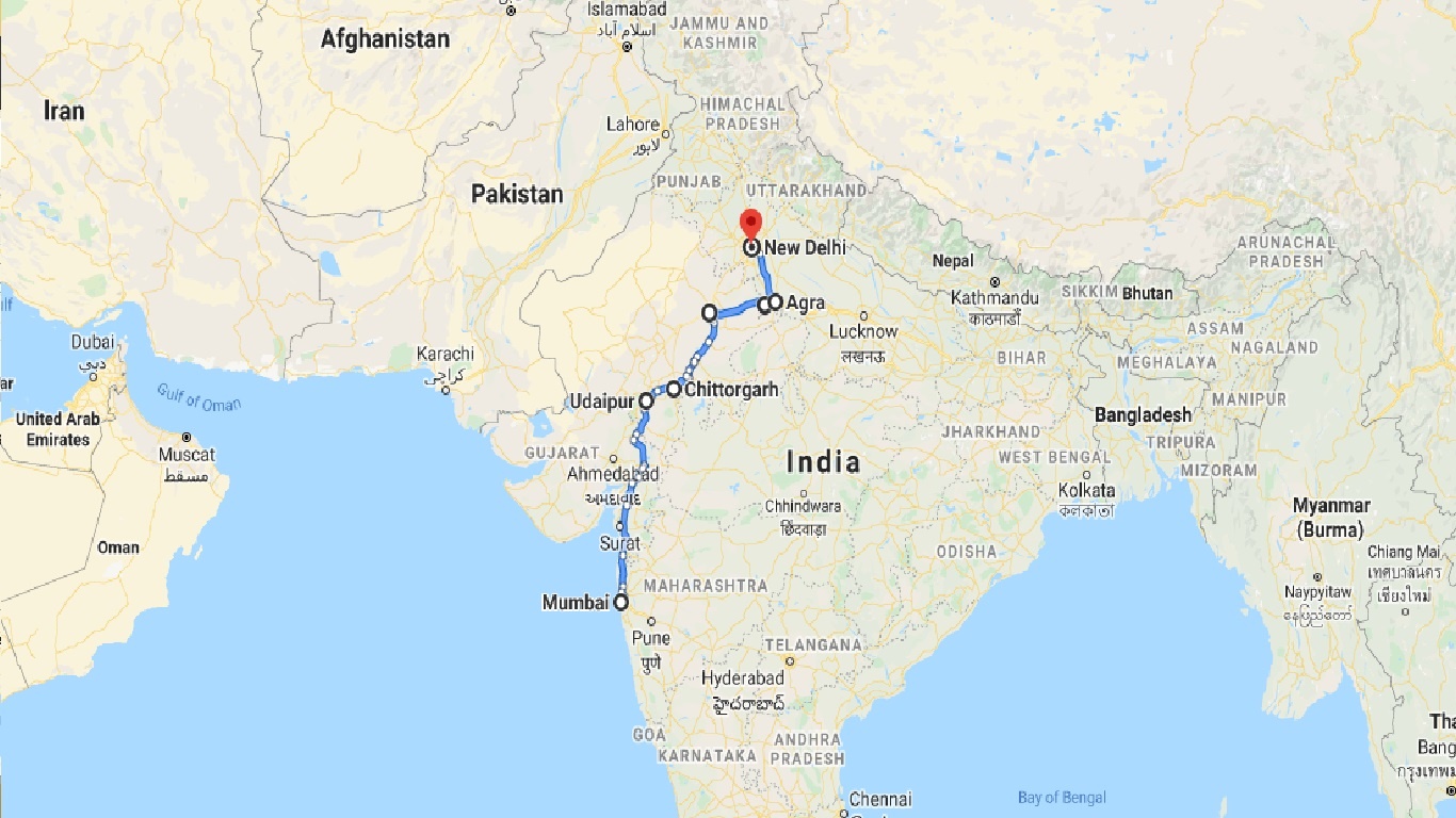 tourhub | Panda Experiences | Golden Triangle Tour with Mumbai | Tour Map