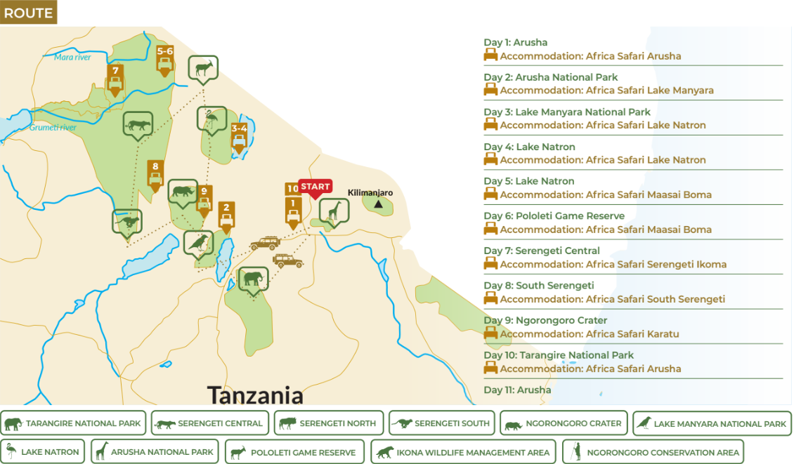 tourhub | Beach and Safari Holidays | From Arusha: 11 days Lake Hopping Safari | Tour Map