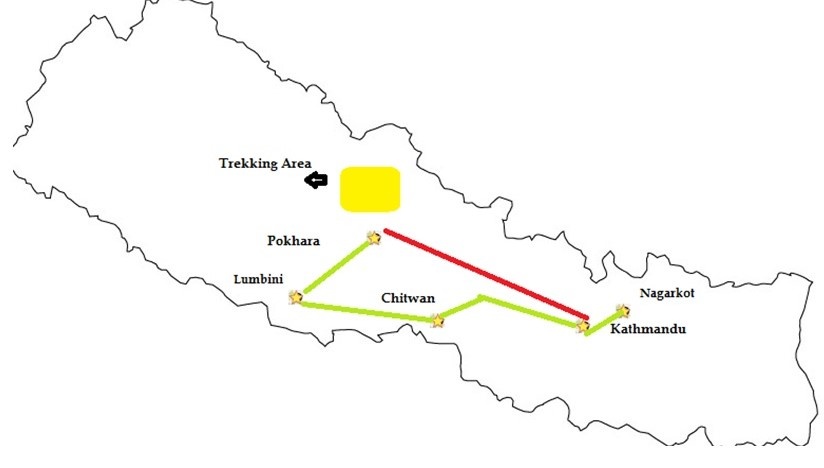 tourhub | Nepal Tour and Trekking Service | All Nepal Tour with Poonhill Trek- 14 Days | Tour Map