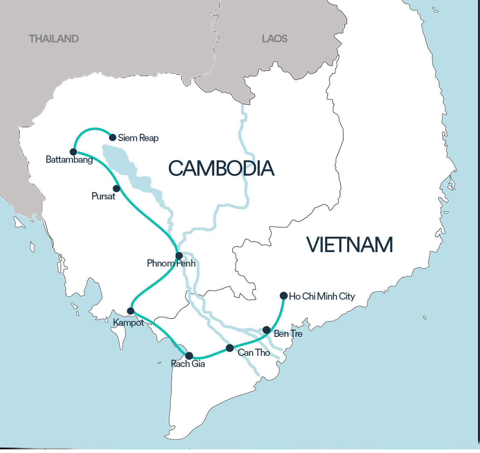 tourhub | Social Cycles | Siem Reap to Saigon Cycling Adventure | Tour Map