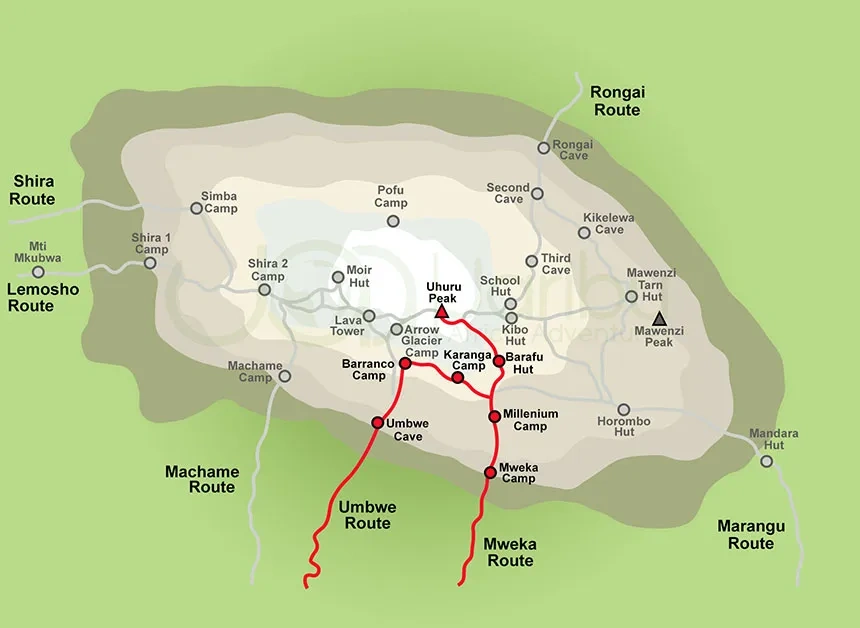 tourhub | Spider Tours And Safaris | 6 Days Kilimanjaro Climb Umbwe Route | Tour Map