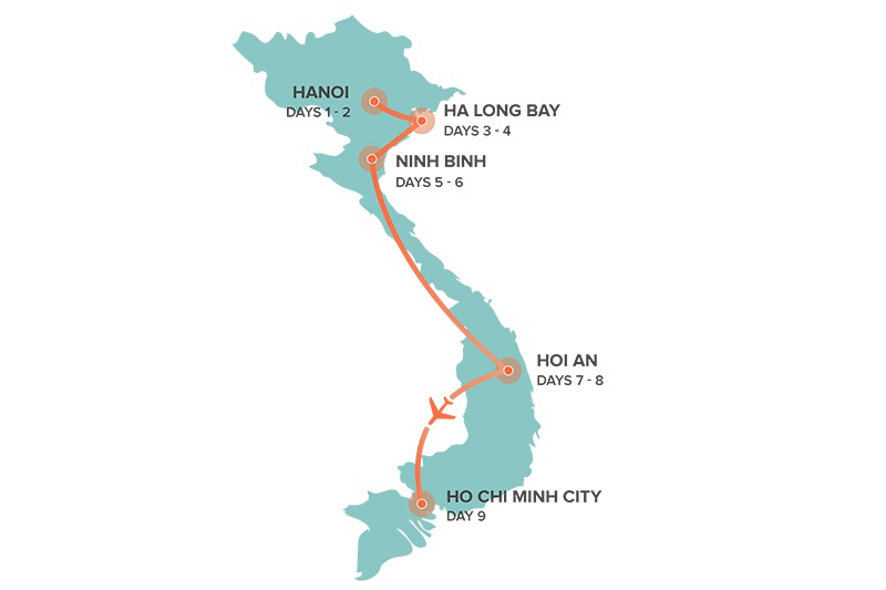 tourhub | Intro Travel | Vietnam Intro 9 day | Tour Map