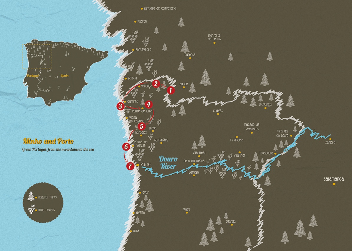 tourhub | Authentic Trails | Minho and Porto self-guided bike tour - Green Portugal, from the mountains to the sea | Tour Map