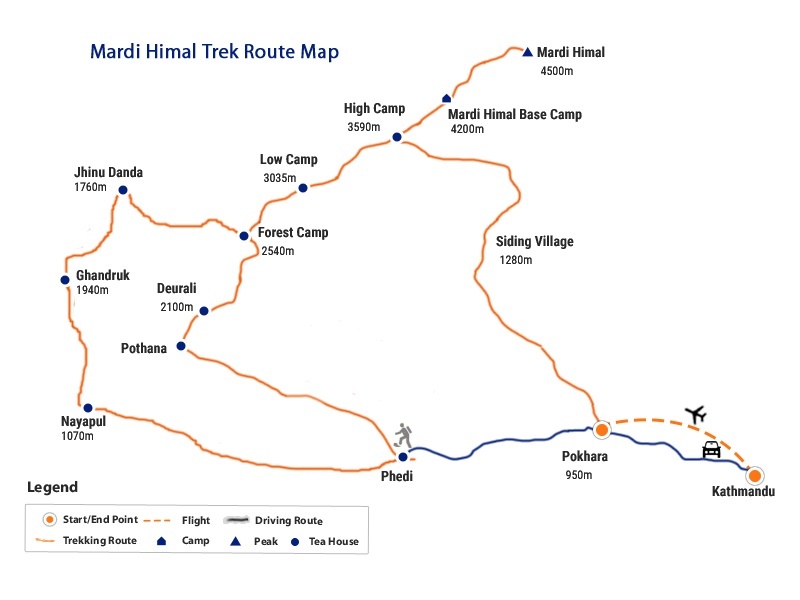 tourhub | Sherpa Expedition & Trekking | Mardi Himal Trek | Tour Map