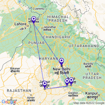 tourhub | UncleSam Holidays | North Indian Heritages with Amritsar Tour | Tour Map