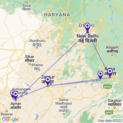 tourhub | Panda Experiences | Golden Triangle Tour with Pushkar | Tour Map