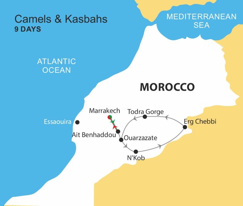 tourhub | Nomadic Tours | Camels and Kasbahs Family Tour 9 Days | Tour Map