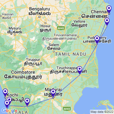 tourhub | UncleSam Holidays | Best of South India Tour | Tour Map