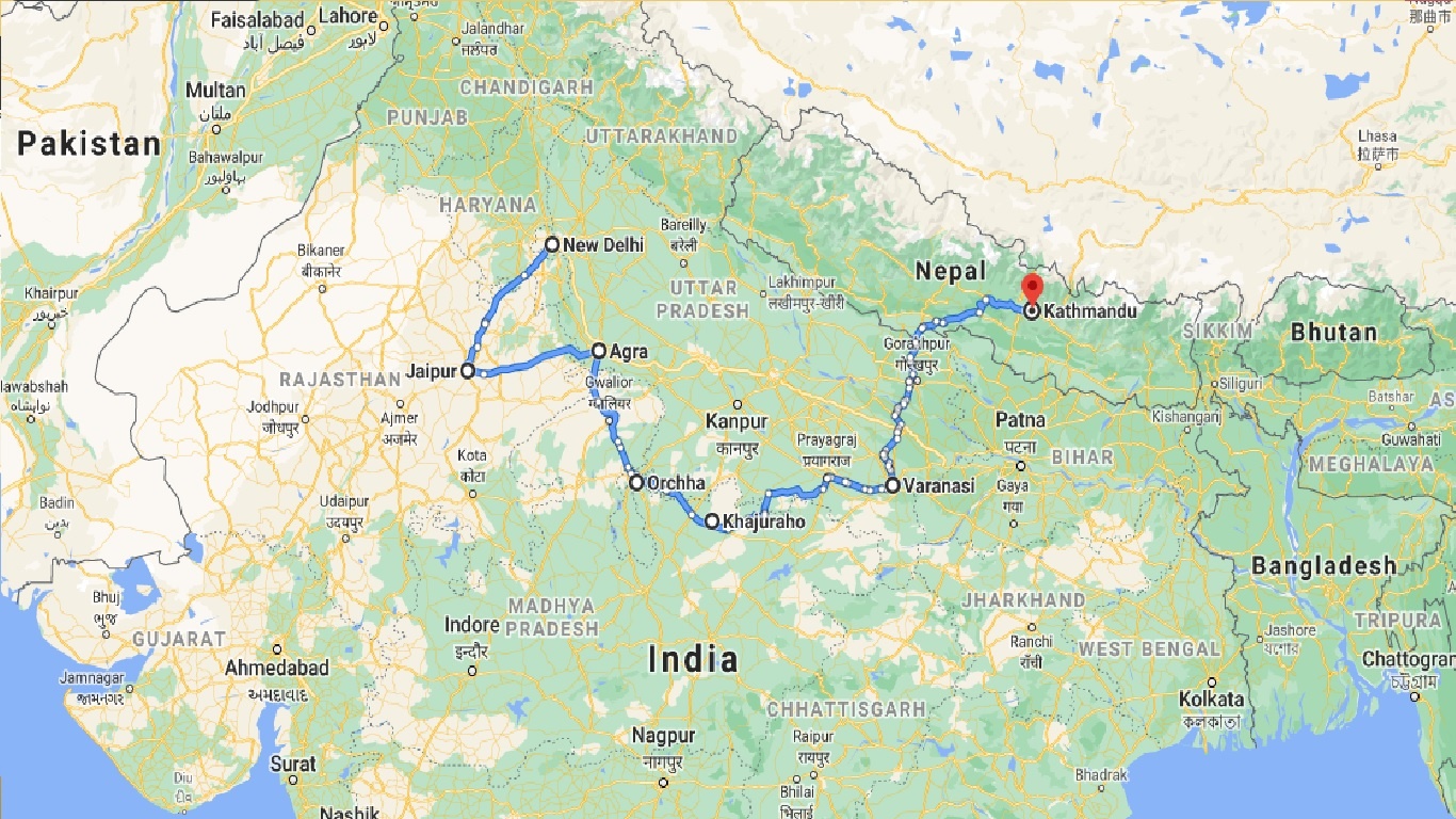 tourhub | UncleSam Holidays | North India and Nepal Tour | Tour Map