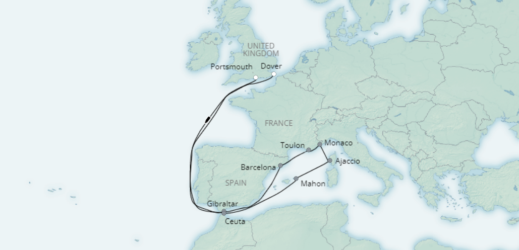 tourhub | Saga Ocean Cruise | Treasures of the Western Mediterranean | Tour Map
