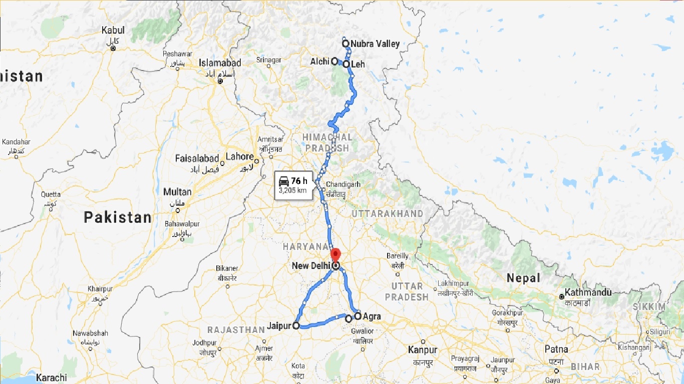 tourhub | Panda Experiences | Golden Triangle with Leh & Ladakh | Tour Map