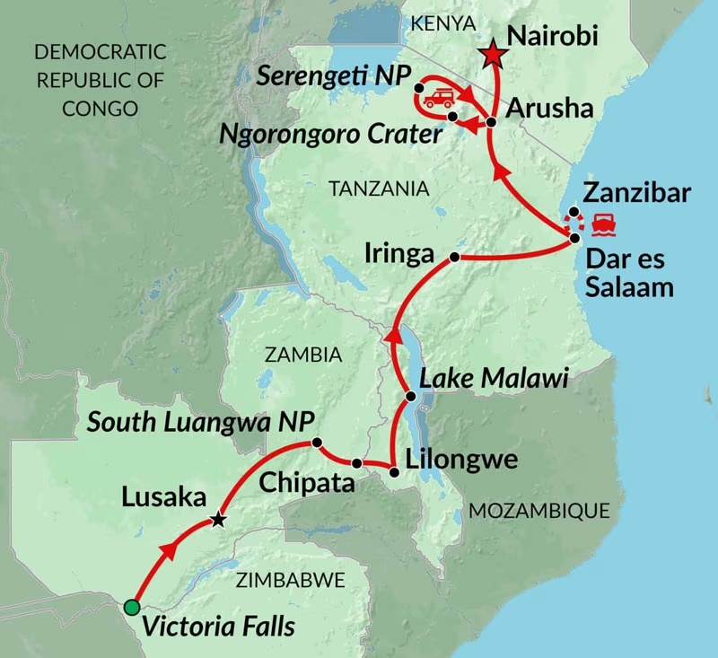tourhub | Encounters Travel | East African Odyssey tour | Tour Map