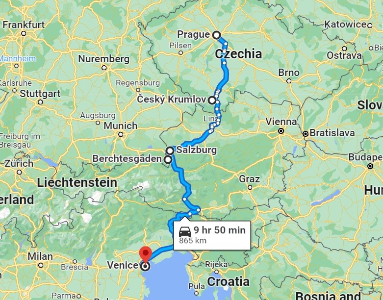 tourhub | Global Dream Travel | Central Europe Classical Romance Journey - Prague, Salzburg and Venice | CEU1 | Route Map