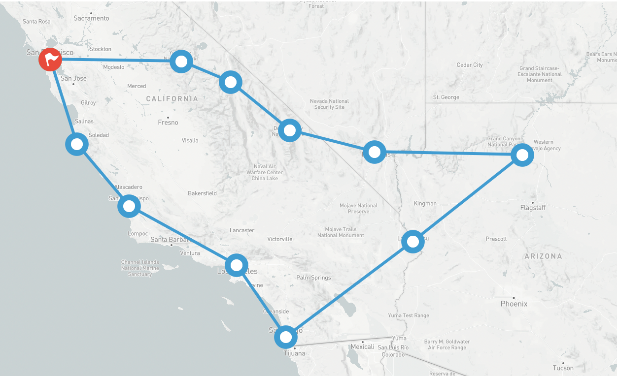tourhub | Hostel Hopper | California Coast: SF to LA | Tour Map