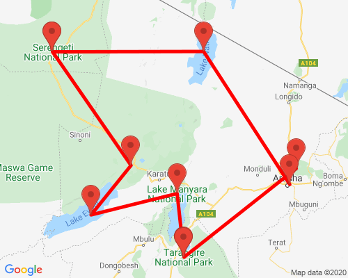 tourhub | Alaitol Safari | Tanzania Camping Safari-Northern Circuit | Tour Map