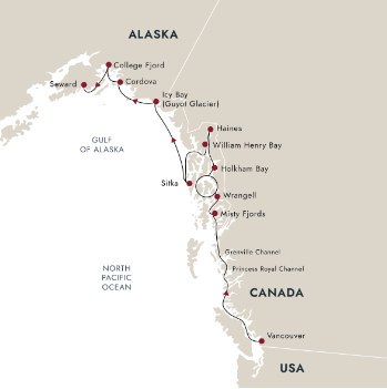 tourhub | HX Hurtigruten Expeditions | Alaska and British Columbia – Wilderness, Glaciers and Culture (Northbound) | Tour Map