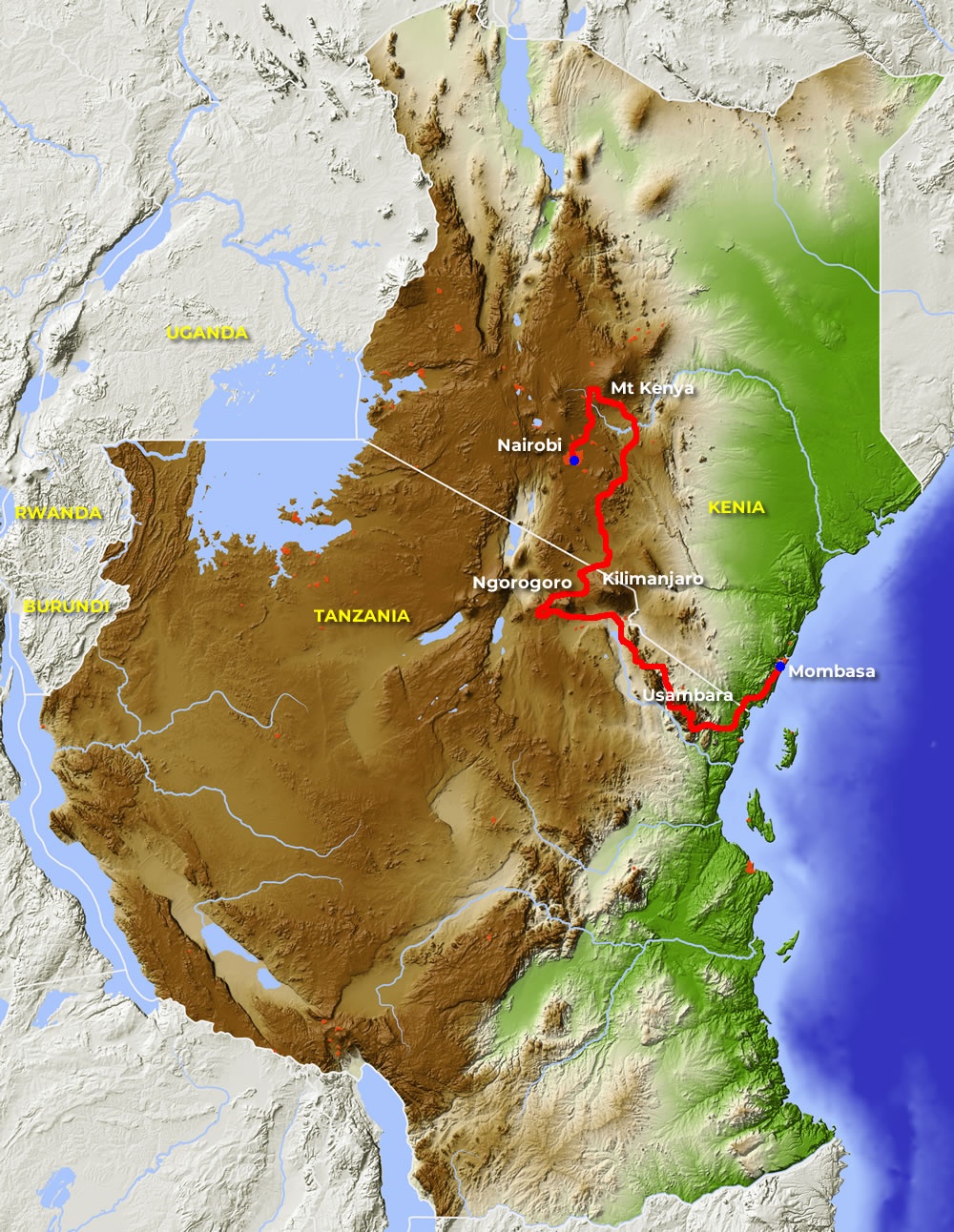tourhub | Motor Trails | 21 Days Kenya Kilimanjaro Guided Motorcycle Tour | Tour Map