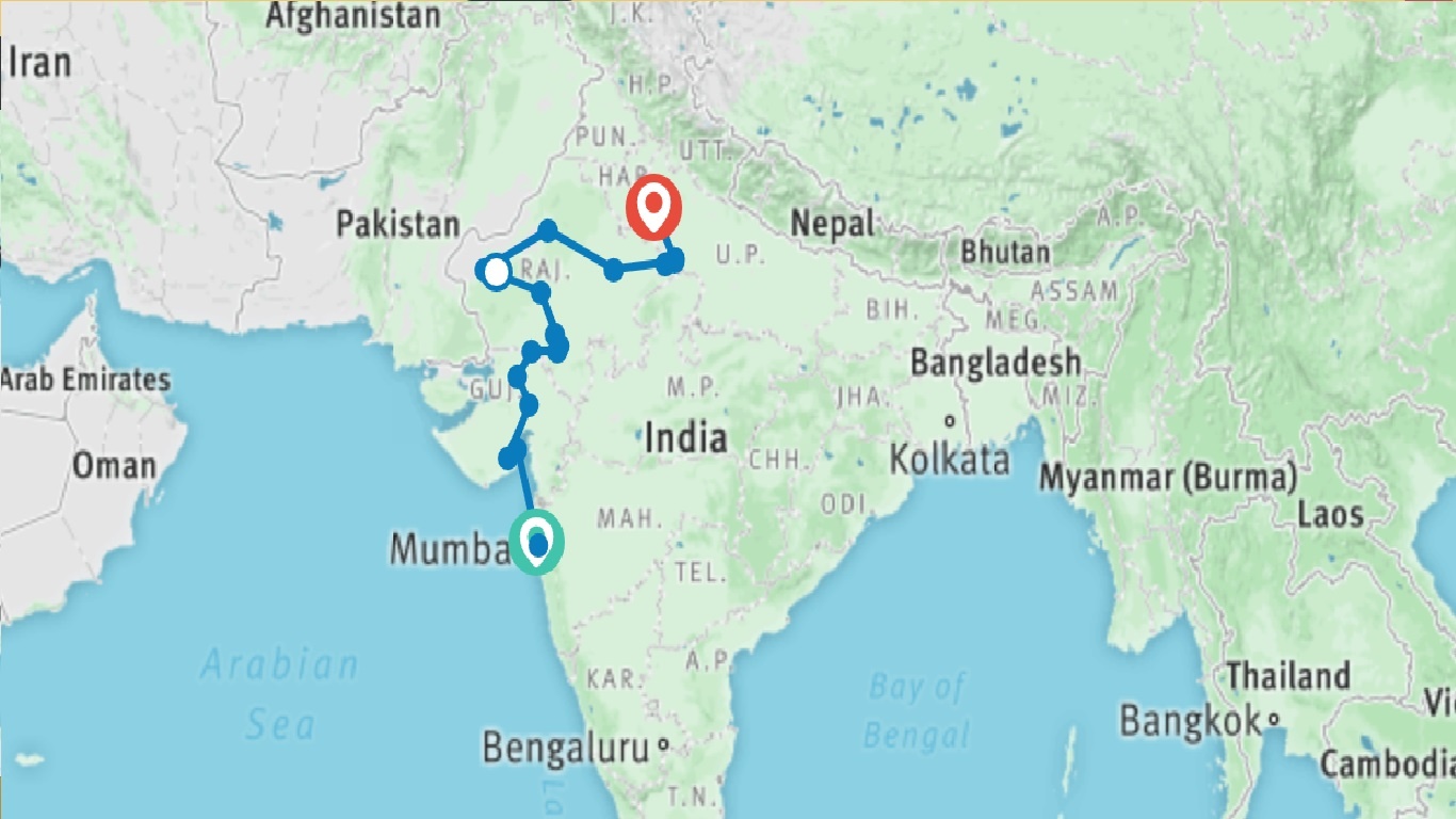 tourhub | UncleSam Holidays | Gujarat and Rajasthan Tour | Tour Map