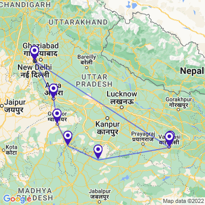 tourhub | Holidays At | Varanasi Tour with Agra | Tour Map