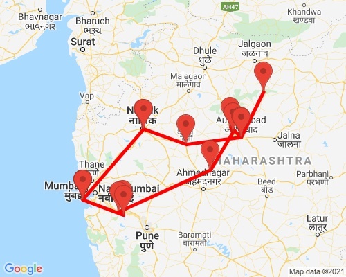 tourhub | Agora Voyages | Best of Maharashtra (Mumbai, Nasik, Shirdi, Aurangabad & Lonavala) | AGORA164 | Route Map