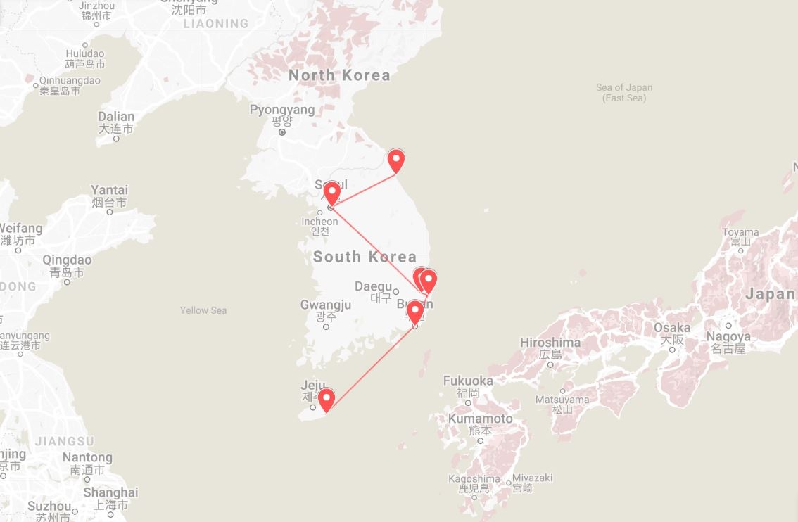 tourhub | The Dragon Trip | 24-Day South Korea & Japan Combo Tour | Tour Map