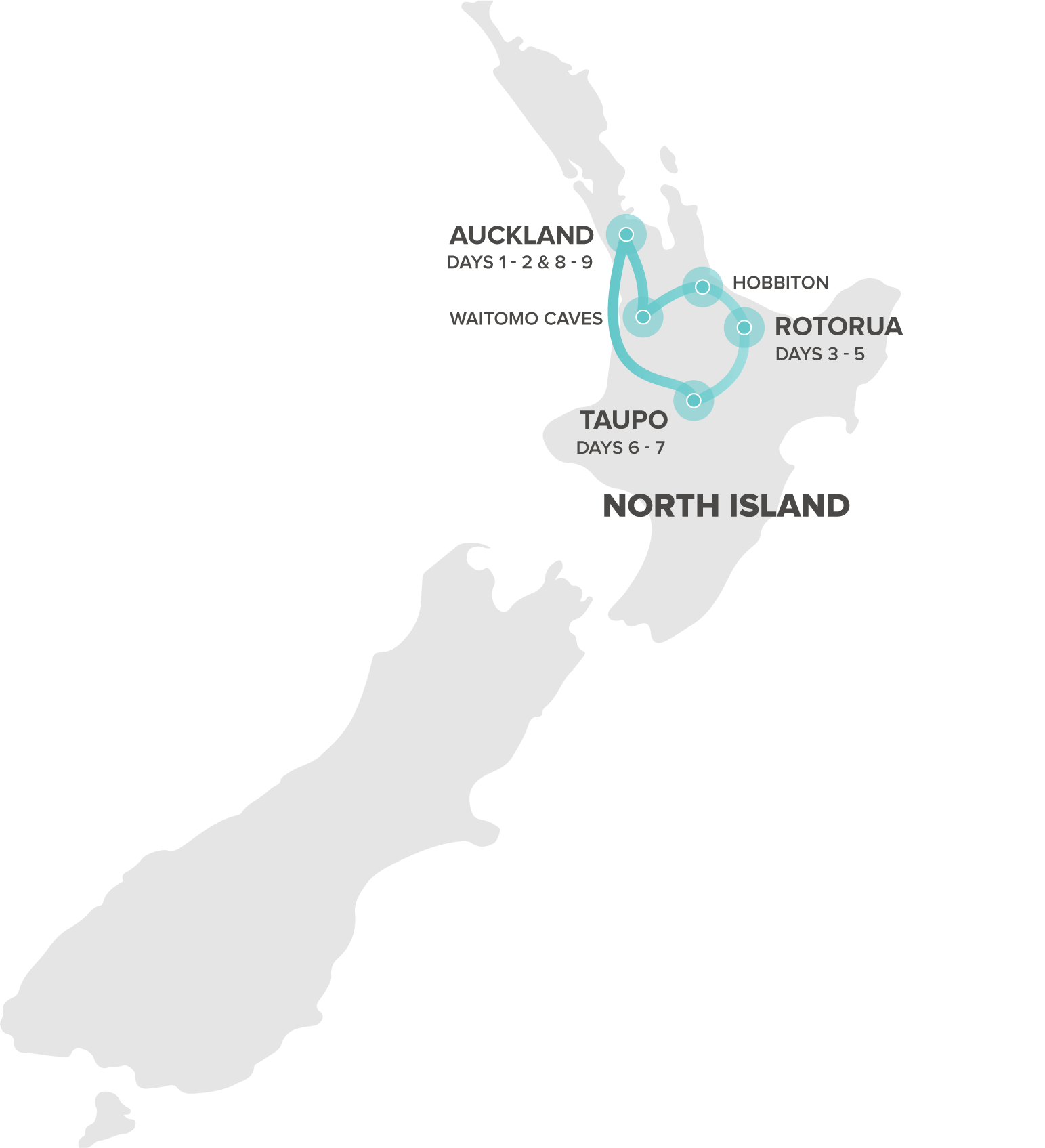 tourhub | Intro Travel | NZ Adventure North | Tour Map