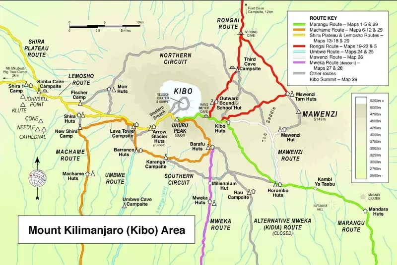 tourhub | Widerange African Safaris | Mount Kilimanjaro Hiking Group | 7 days Machame route | Tour Map