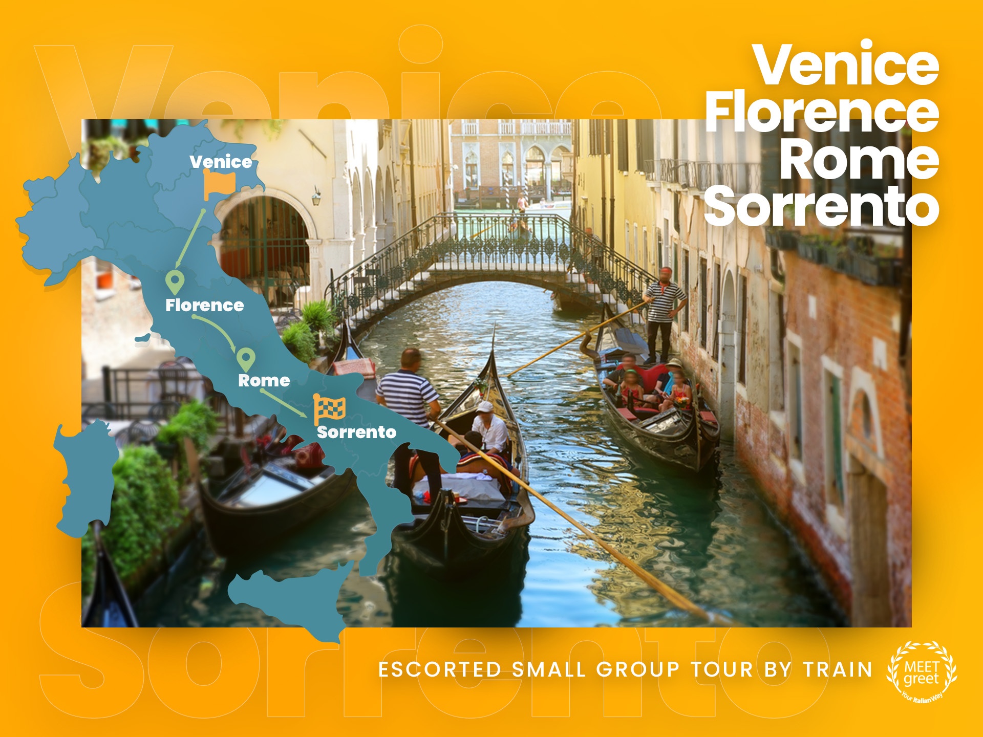 tourhub | Meet & Greet Italy | Venice, Florence, Rome and Sorrento escorted small group by train with luggage service included | Tour Map