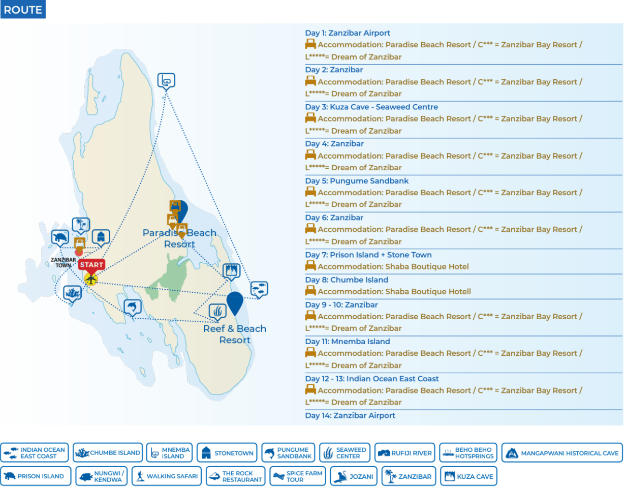 tourhub | Beach and Safari Holidays | Zanzibar Beach and Ocean Holidays | Tour Map