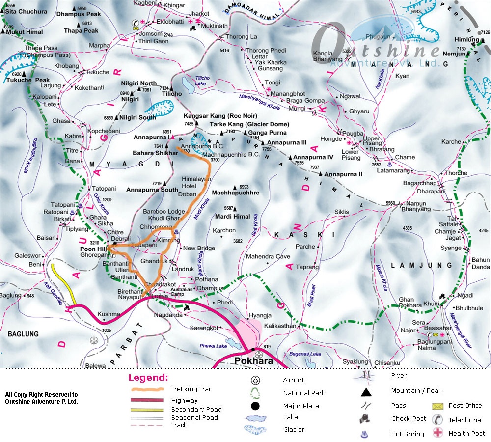 tourhub | Outshine Adventure | Annapurna Base Camp Trek | Tour Map