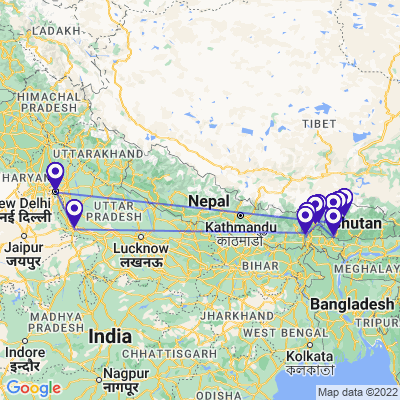 tourhub | UncleSam Holidays | India and Bhutan Tour | Tour Map