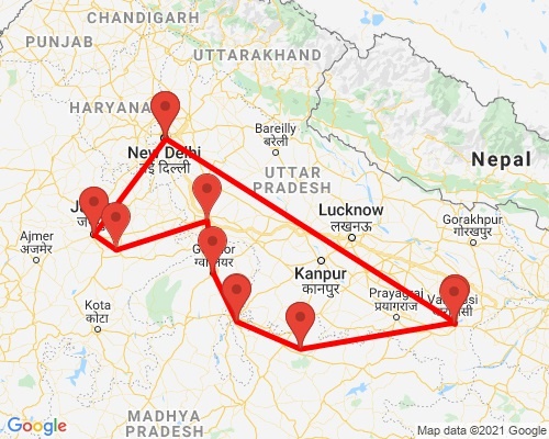 tourhub | Agora Voyages | The Best of North India Tour | Tour Map