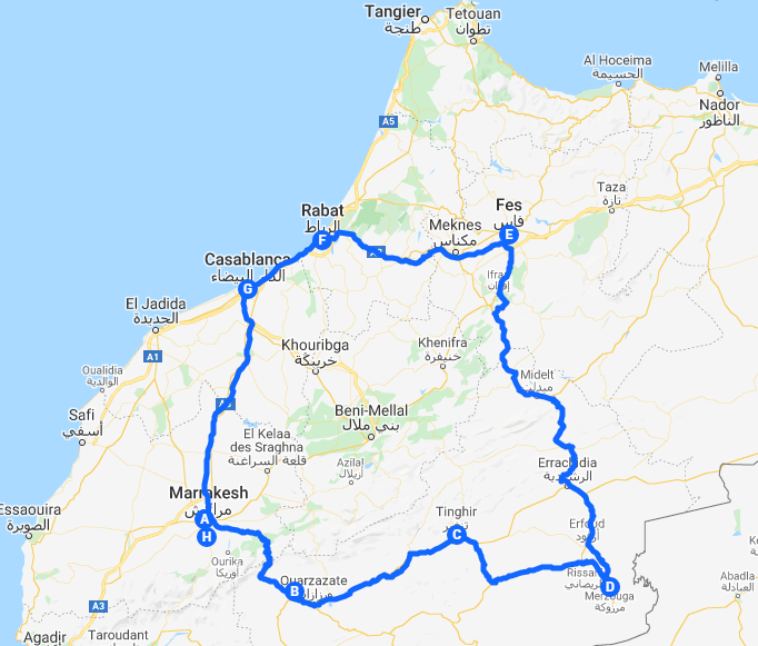 tourhub | Morocco Private Tours | 11 Days Colors of Morocco | Tour Map