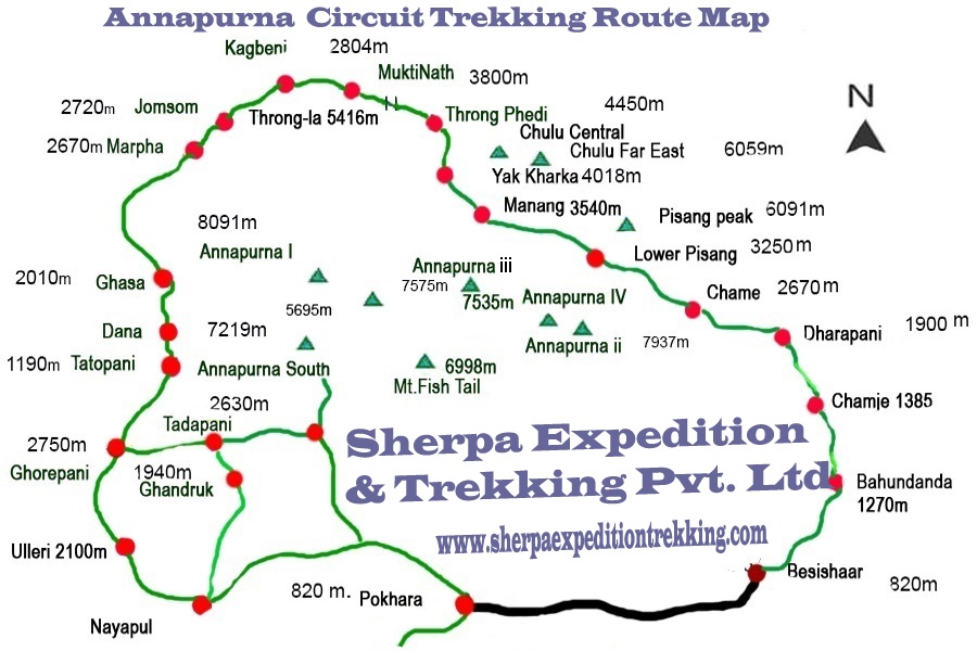 tourhub | Sherpa Expedition & Trekking | Annapurna Round Trek | Tour Map