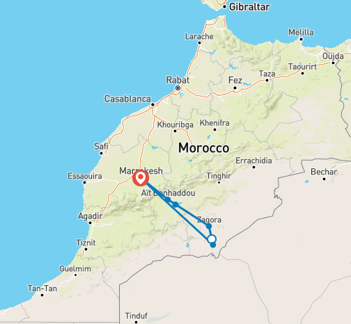 tourhub | Morocco Private Tours | 2 Days Sahara tour from Marrakech to M'hamid desert | Tour Map