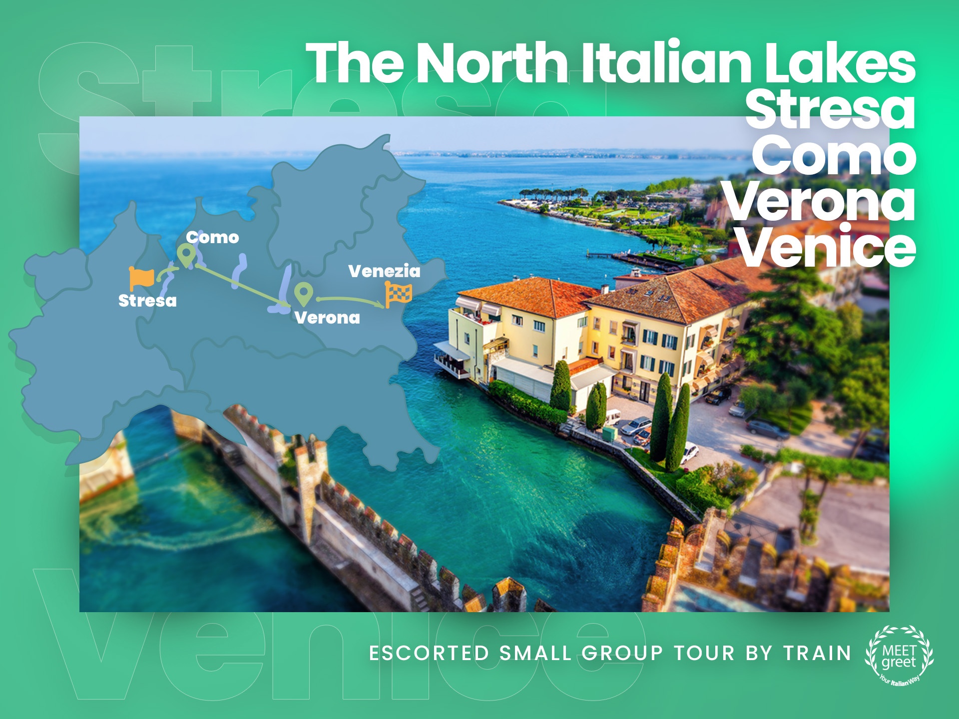 tourhub | Meet & Greet Italy | Northern lakes magical atmosphere – From Lake Maggiore to Venezia escorted tour by train | Tour Map
