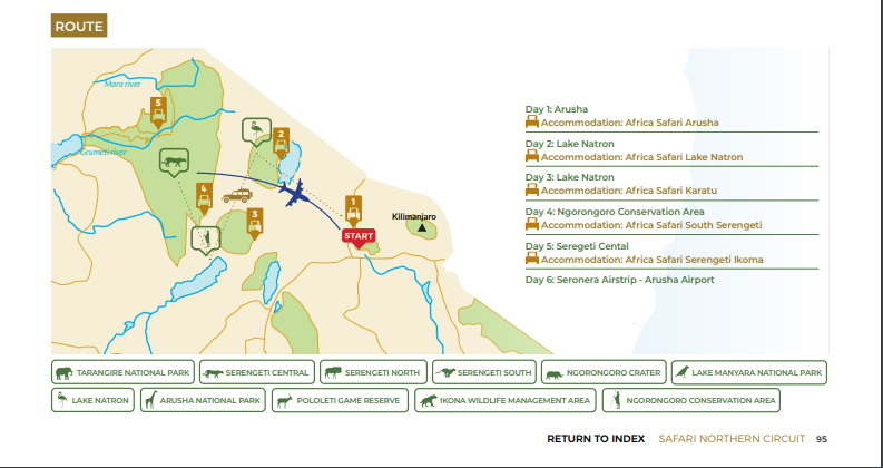 tourhub | Beach and Safari Holidays | Safari through the Serengeti, including the World-Famous Crater | Tour Map